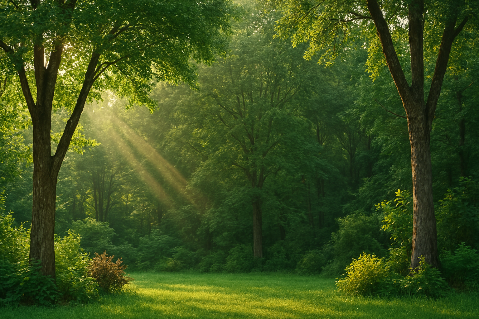 Floresta sustentável com raios de sol